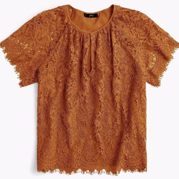J Crew Copper Brown Lace Blouse - Picture 1 of 10
